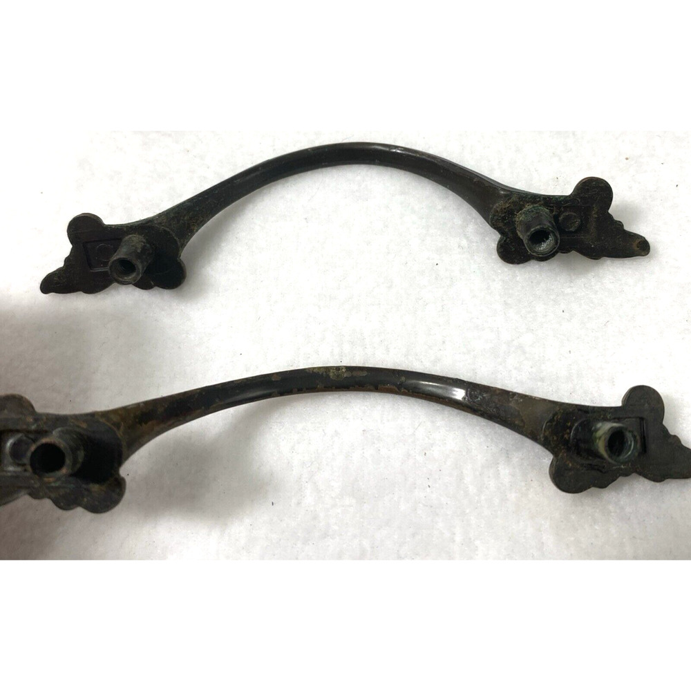 6 Vintage Coppertone Black Metal Cabinet Drawer‎ Pull Handles & 8 Hinges Japan - Picture 9 of 9